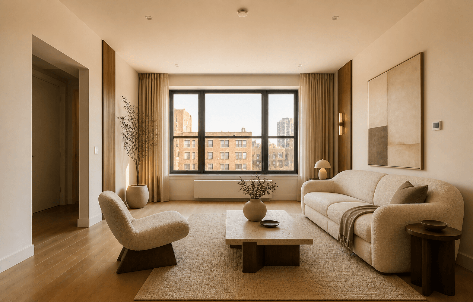 Warm contemporary living room generated by AI